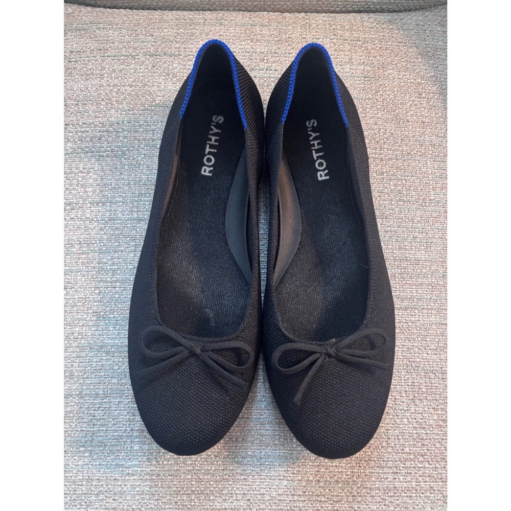 Rothys The Bow Flat Black Solid Round Toe Knit Sh… - image 3